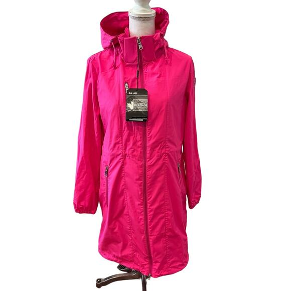 Pajar Essen Longline Packable Raincoat Removable Hood Pink Glo M - Picture 2 of 15